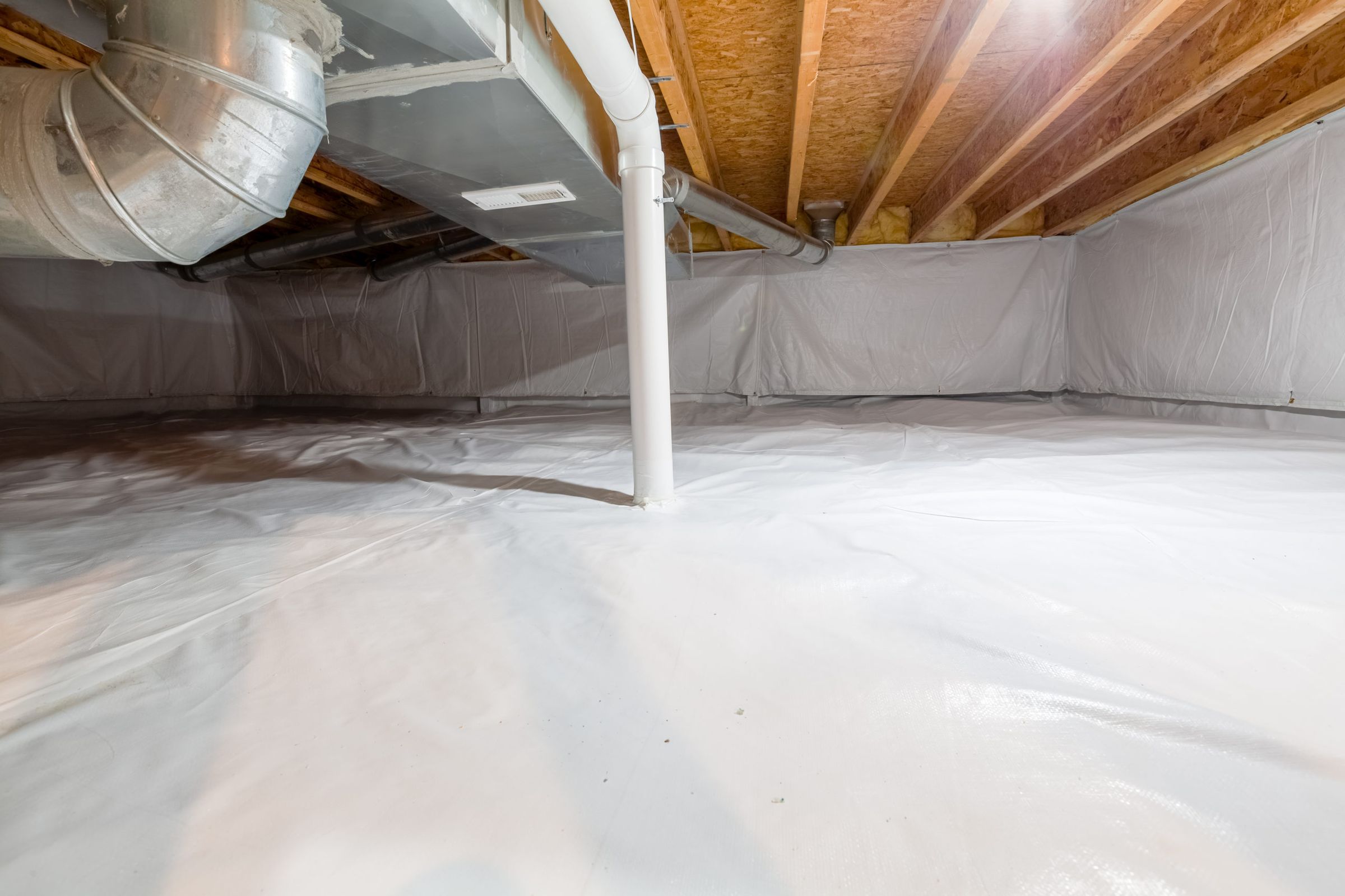 Crawl Space Fully Encapsulated With Thermoregulatory Blankets An