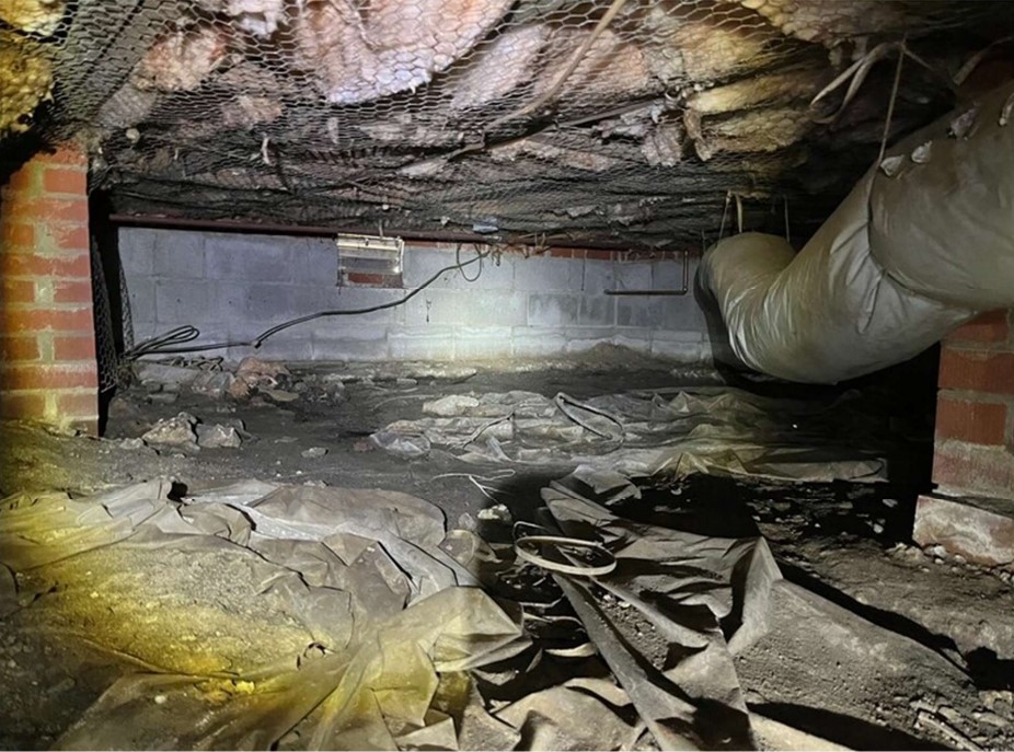 Before photo of old, worn-out crawlspace door at Mike Gibbens' home