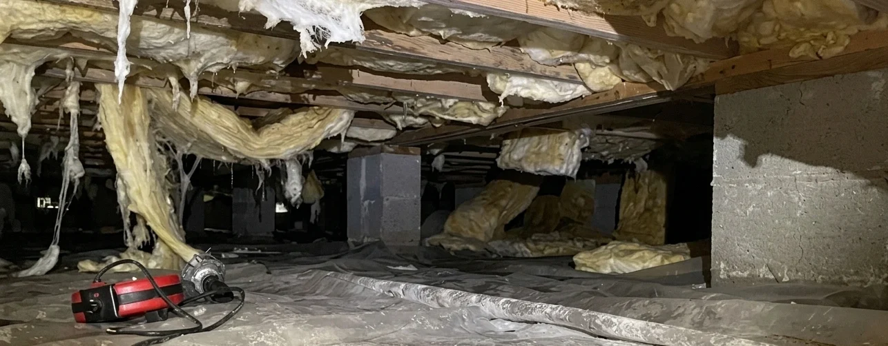 moldy crawlspace falling insulation